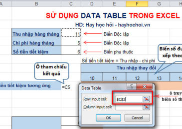 bảng dữ liệu các ô trong data table