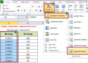 tìm và xoá dữ liệu bị trùng lặp trong Excel