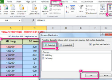 tìm và xoá dữ liệu trùng trong Excel