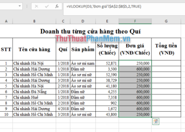 Sao chép công thức xuống dưới các ô còn lại trong cột