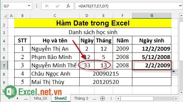 Hàm Date trong Excel 3