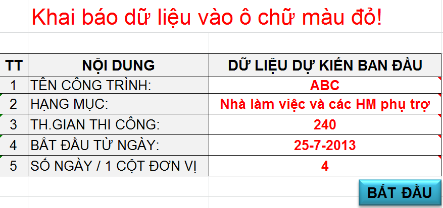 File excel tiến độ thi công